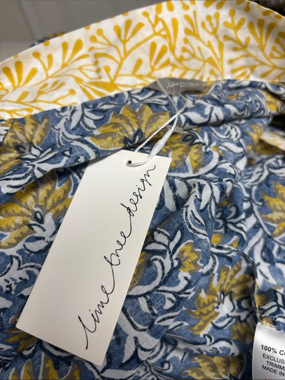 NWT Lime Tree Design Full Length Cotton Kimono Jaipur Blue & Yellow - Picture 9 of 11